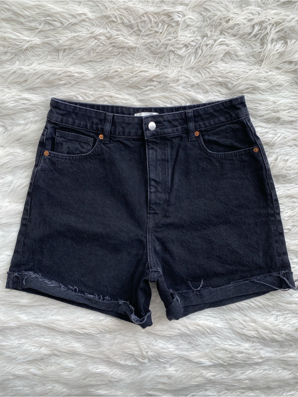 H&M | Black High-Rise Denim Mom Shorts